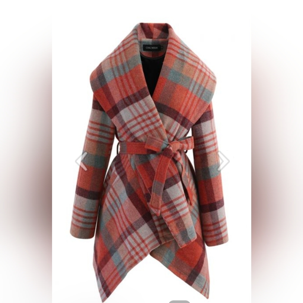 Wool Plaid Wrap Jacket with Belt NWT Plus Size